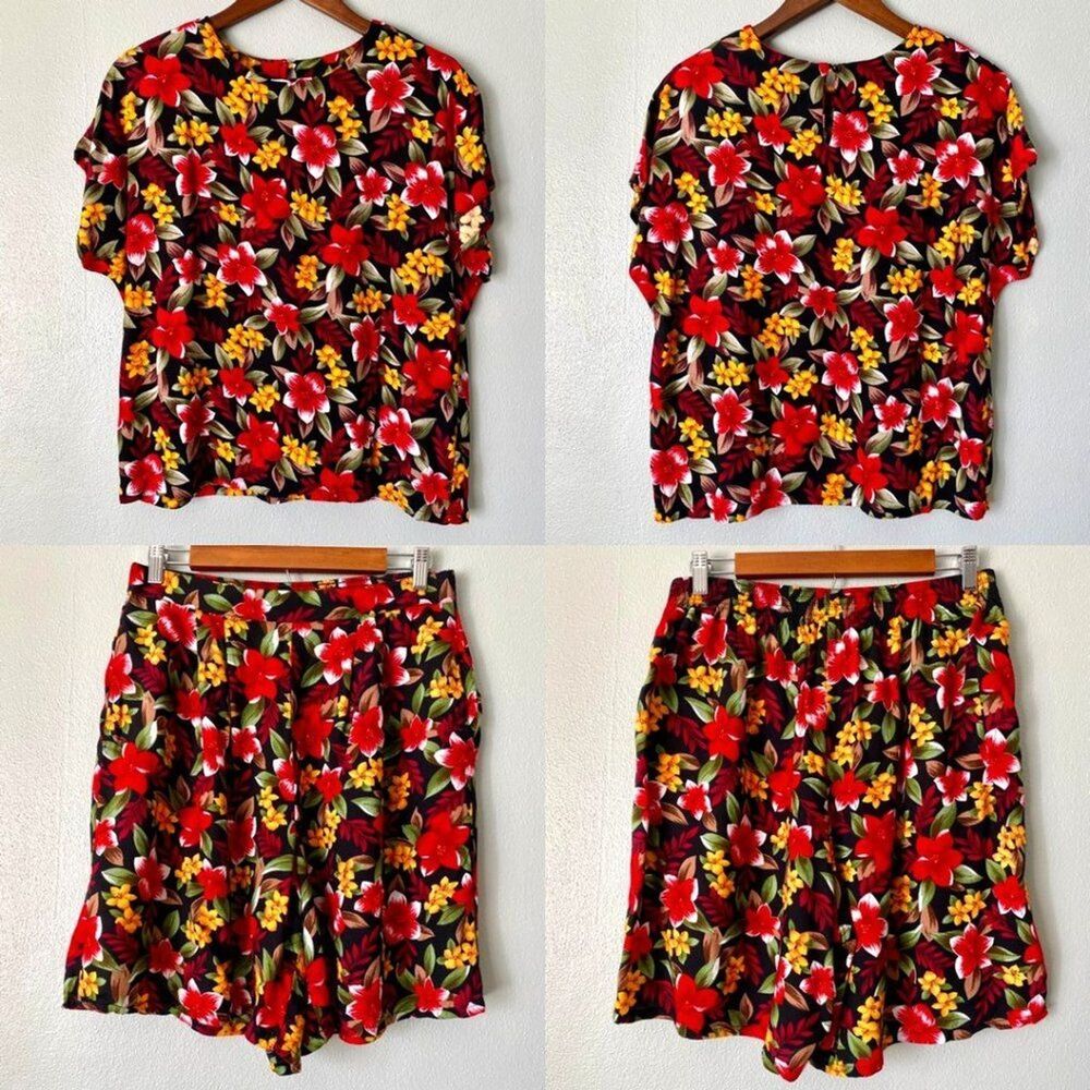 Vintage Jaclyn Petite Women's 14/16 Tropical Hawaiian Floral Shirt & Shorts Set